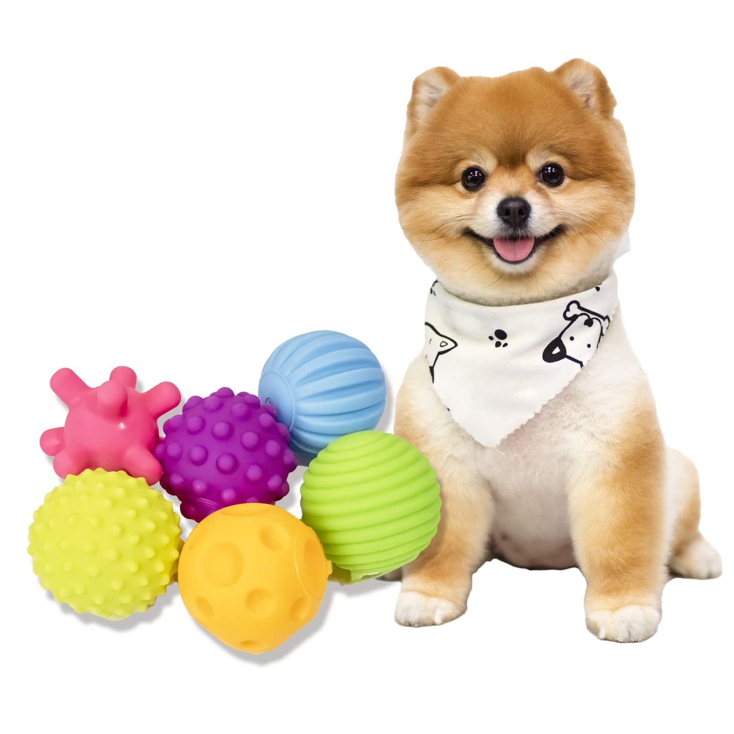 犬 おもちゃ ボール 【6個入/直径約6㎝~7㎝】 音の出る 犬おもちゃ 「 小型犬 中型犬 大型犬 に最適」 犬用噛むボール 弾力性 訓練用 ペットおもちゃ 【エール】 (タイプB)