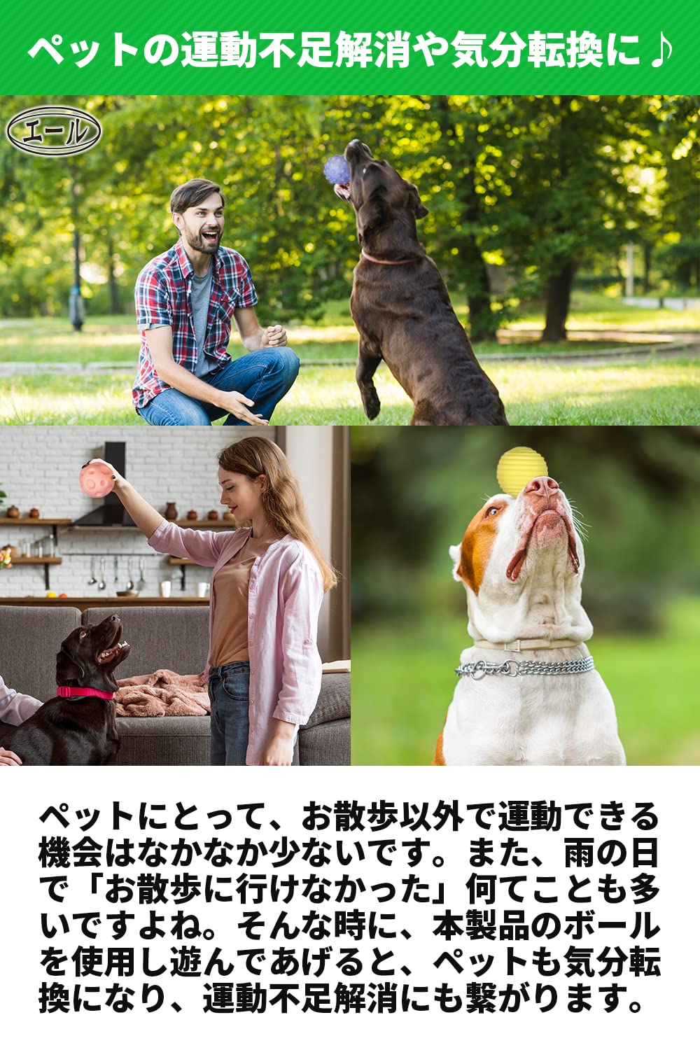 犬 おもちゃ ボール 【６個入/直径約６㎝～７㎝】 音の出る 犬おもちゃ 「 小型犬 中型犬 大型犬 に最適」 犬用噛むボール 弾力性 訓練用 ペットおもちゃ 【エール】 (タイプB)