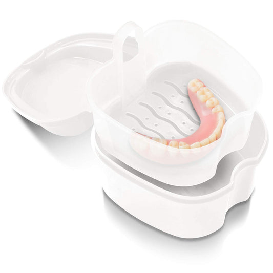 【inariya】 入れ歯ケース (プラスチック製) 【 ストレーナー付きで洗浄剤に触れる必要なし！ 】 (ホワイト)